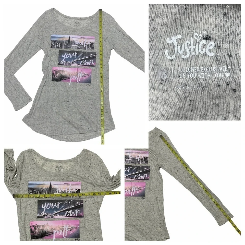 JUSTICE Girl's Gray Inspirational Graphic Long Sleeve High Low T-Shirt